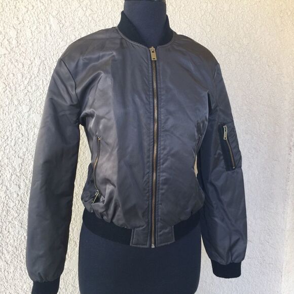 Zara Basic Olive Green Unisex Bomber Jacket Zip Pockets Sleeve Pocket Size Small - Picture 7 of 15